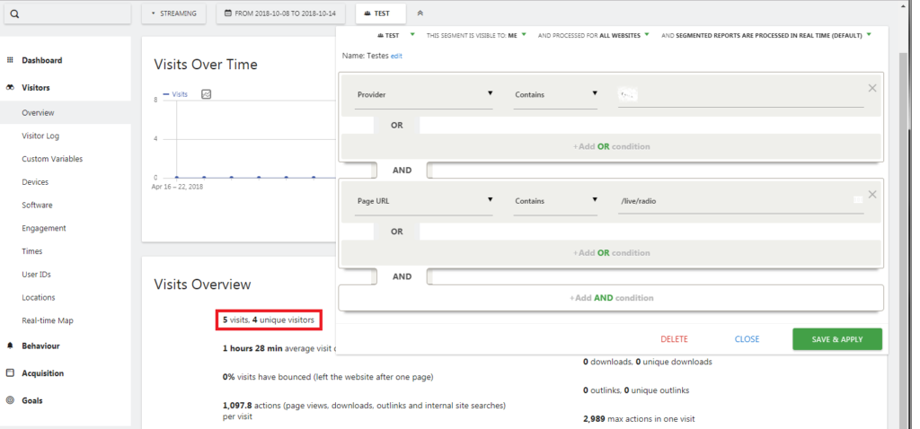 Matomo visitor log displaying individual user sessions