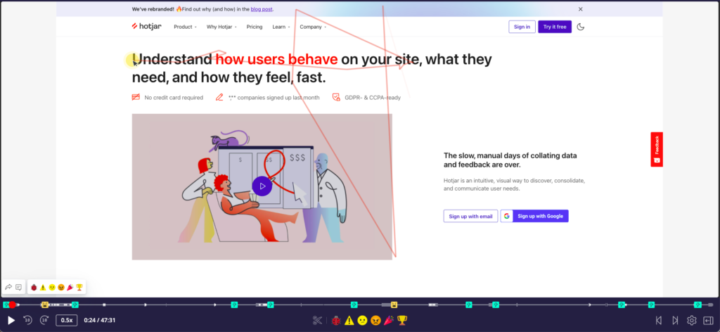 Hotjar session recording interface tracking website visitors