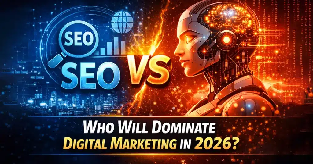 SEO vs AI comparison showing the future of digital marketing and AI in SEO