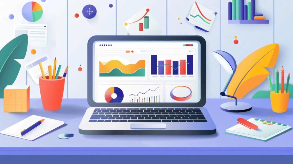 Workspace with laptop showing website analytics, symbolizing on-page SEO techniques