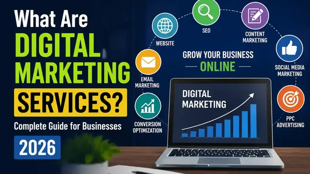 What Are Digital Marketing Services complete guide for businesses showing SEO content marketing PPC and social media marketing strategies